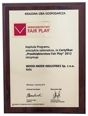 В 2012 году компания Wood-Mizer вновь признана предприятием "Fair Play"